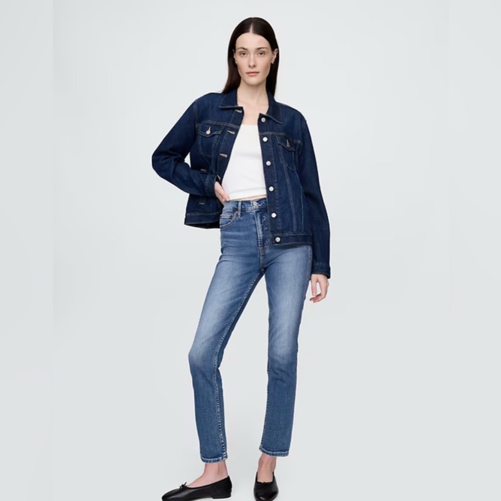 GAP Women's high rise slim straight Blue Distressed Skinny Jeans